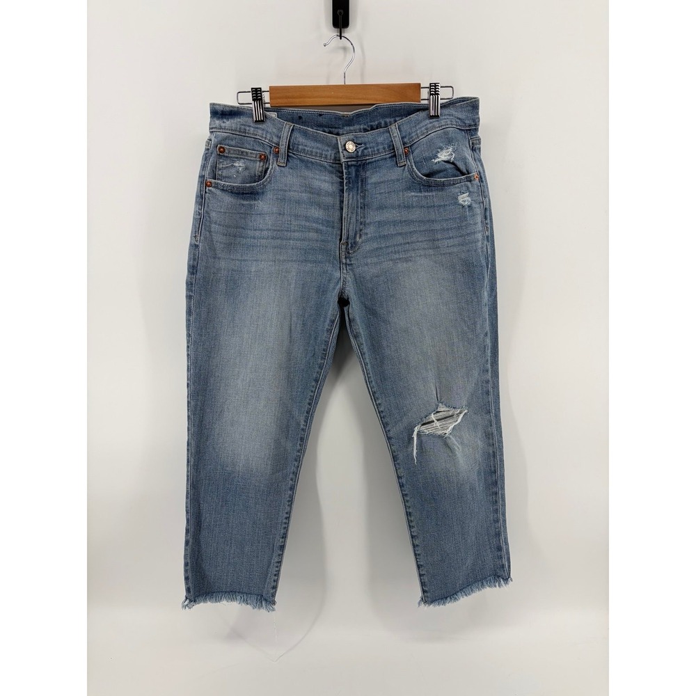 Gap, Girlfriend Mid Rise, Crop Jeans, Raw Hem, Distressed, Stretch, Women 10P